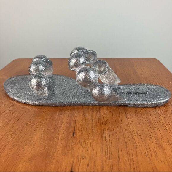 NWOB Steve Madden women’s Zaza bubble strap sandals silver size 9 - Picture 2 of 7